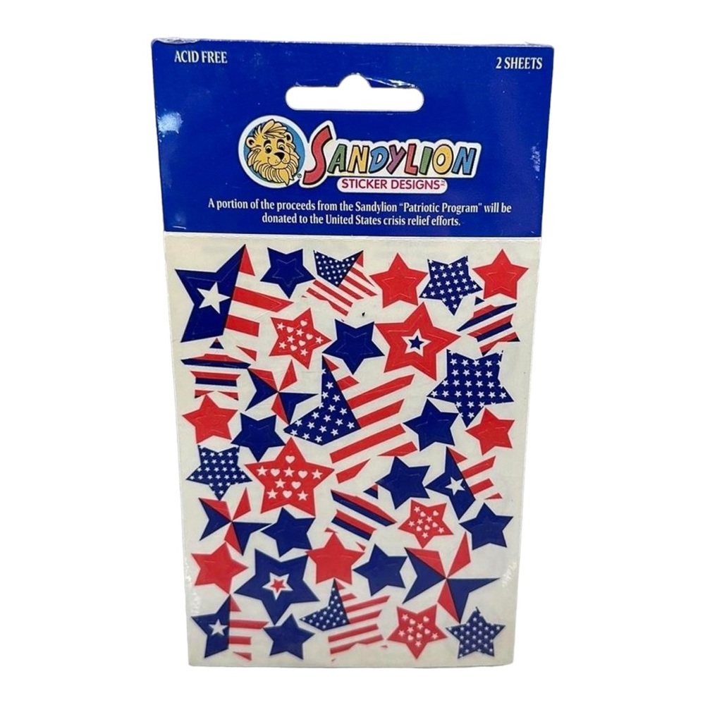 Vintage SANDYLION Stickers Patriotic Stars Flag 2 Sheets SEALED Package
